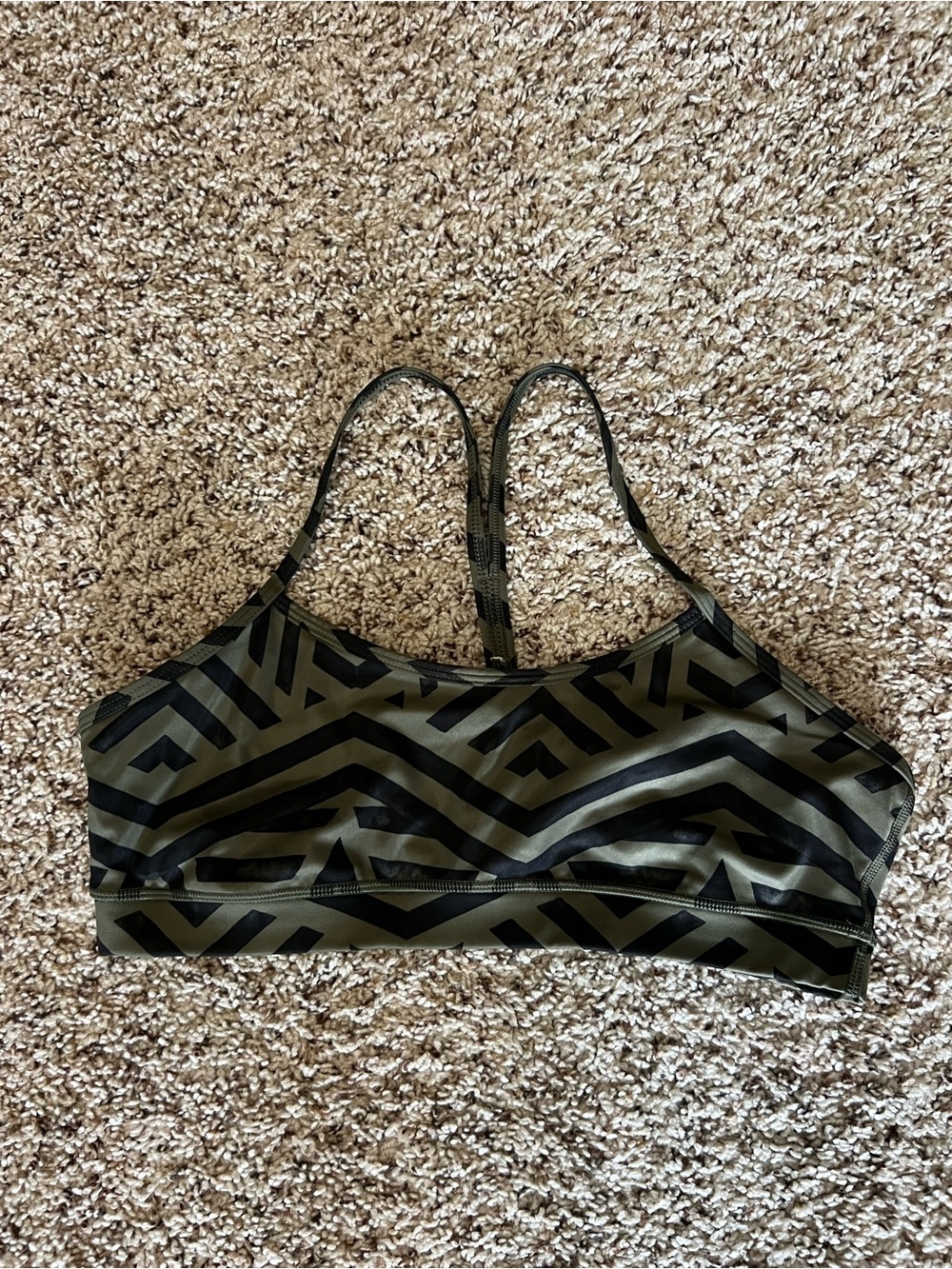 lululemon athletica Olive Green & Black Geometric Strappy Sports Bralette